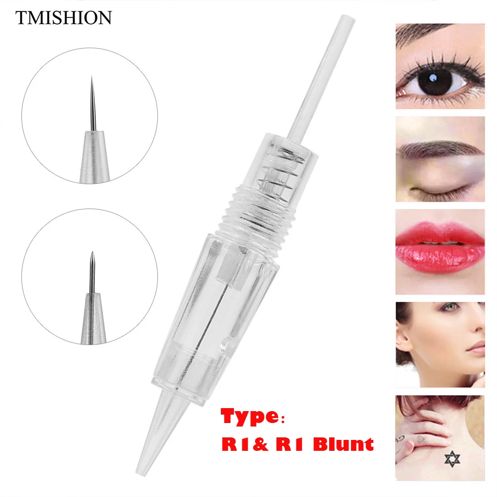 

1Pc/10Pcs Eyebrow Lip Tattoo Cartridge Rotary Micro-needle R1/R1 Blunt Disposable Sterile Tips Needles Tattoo Machine Accessory