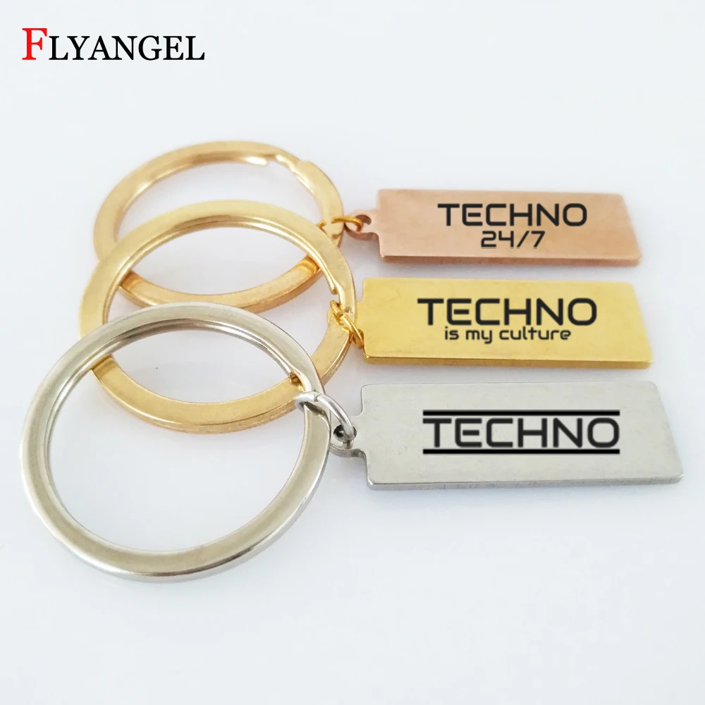 

Stainless Steel Keychain Engraved Techno is my culture Pendant High Quality Car Bag KeyChain Keyring Gift for Women Men Jewelry