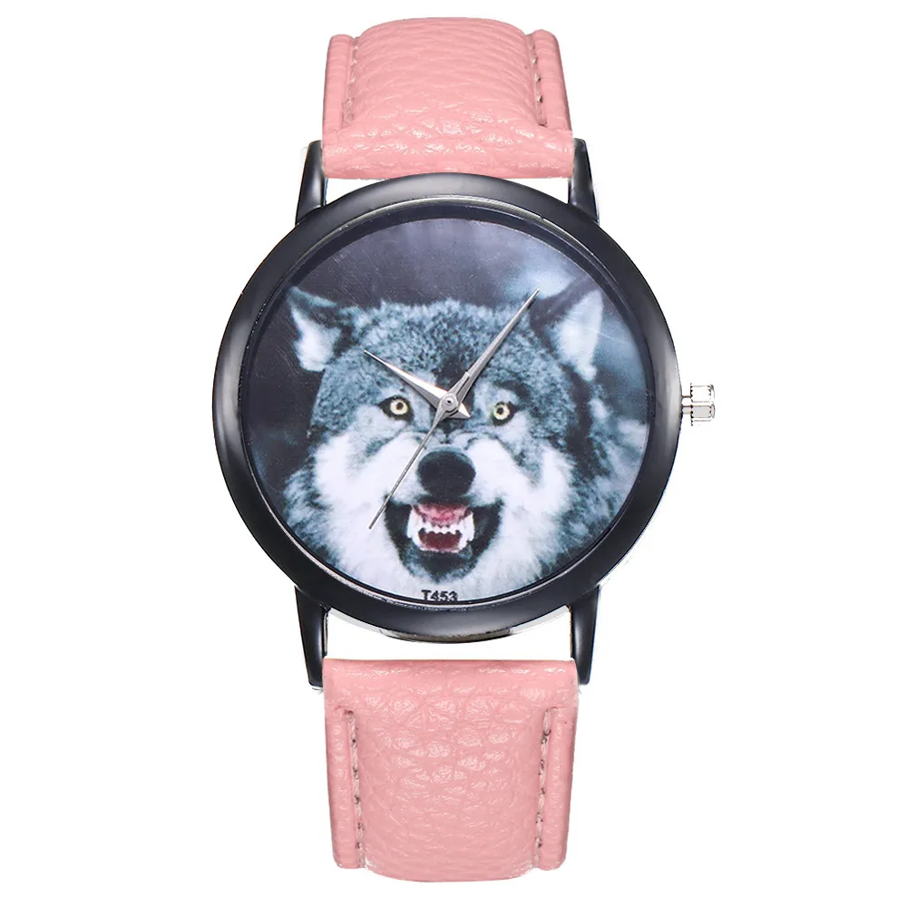 Multi-colored strap wolf pattern dial Stylish Classic Watch For Fashion Casual Women with PU Leather Strap Analog Quartz 