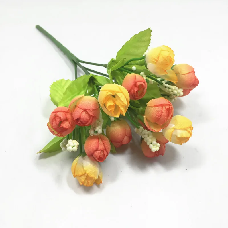 15 головок мини-розы красочные шелковые цветы искусственный цветок домашний декор для свадьбы Маленькие розы Букет украшение дисплей цветок - Цвет: H