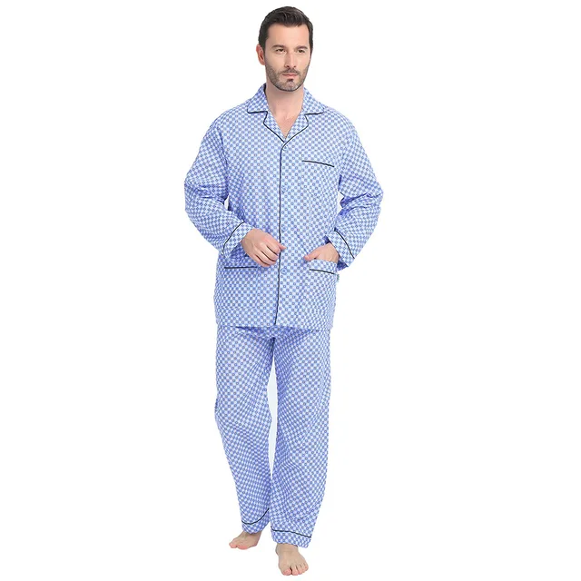 Men&#39;s Pajamas Geometric Cotton Adult Pyjamas Thin Long Sleeve Male Sleepwear Luxury Men Lounge ...