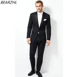 Современные черные костюмы для мужчин смокинг пляжный костюм для свадьбы 2017 изготовление под заказ костюм Человек высокого качества