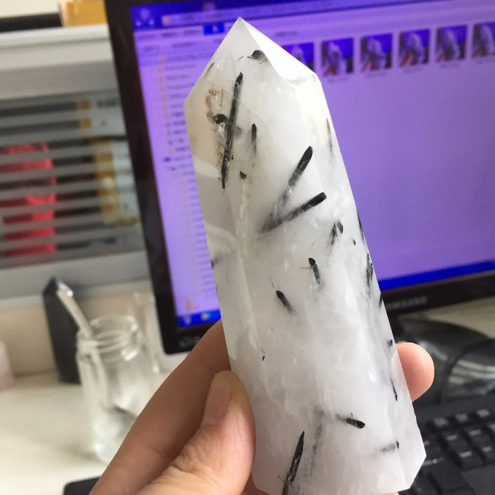 234g Natural Transparent Black Tourmaline Quartz Crystal Wand Home Decoration Accessories Healing Stone for Birthday gift | Дом и сад