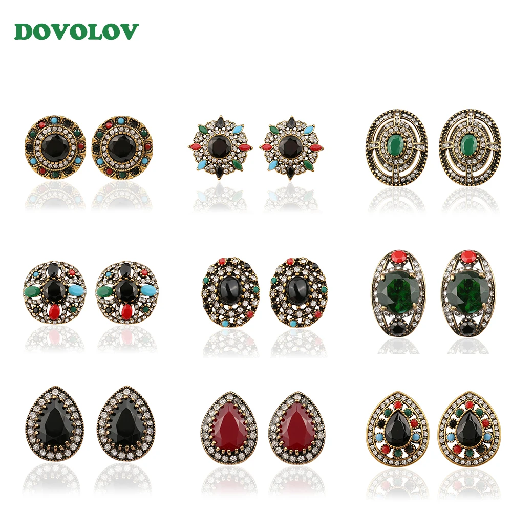 

9 Style Vintage punk ethnic Boho Stub Earrings for Women Jewelry Colorful Bohemian Earring Gift For Giril D336