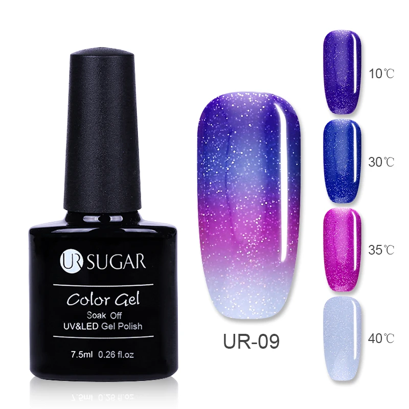 

UR SUGAR 7.5ml Thermal Glitter Soak Off UV Gel Polish Temperature Color-changing Varnish Gel Nail Art Lacquer Christmas gift