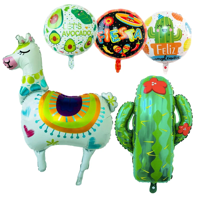 

1pc cactus and lama party fiesta decorations helium foil balloons large cactus and lama