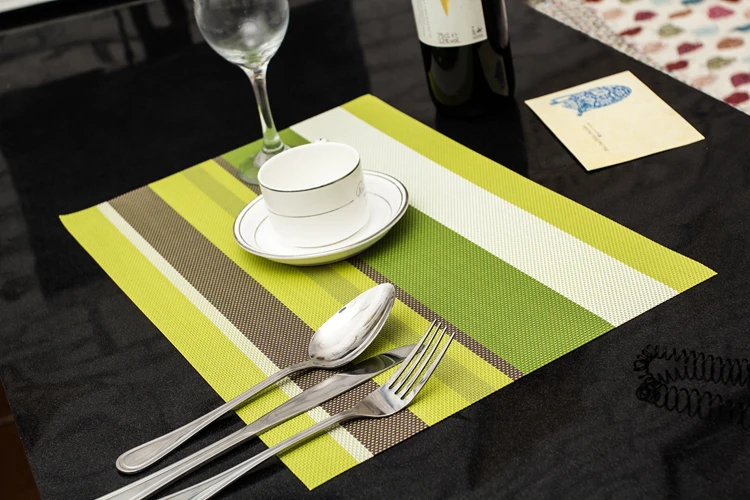 Кухня обеденный стол салфетки термостойкие пвх мат в полоску салфетки для Manteles Doilies Coaster чашки Pad 4 шт./лот - Цвет: green