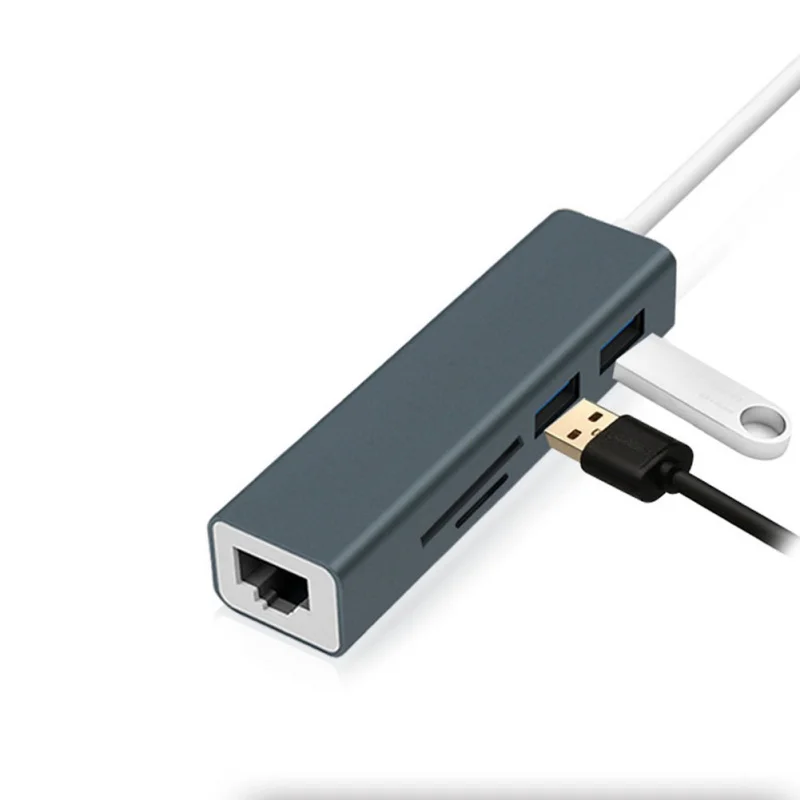 

5 in 1 USB-C Hub Aluminium Alloy Type-C Adapter with RJ45 Ethernet Port USB 3.0 SD/TF Card Reader USB Converter for Macbook