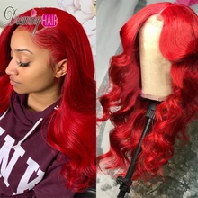 13x6 красного цвета Синтетические волосы на кружеве человеческих волос парики предварительно вырезанные Реми бразильские волнистые волосы Синтетические волосы на кружеве al парики с детскими волосами для черных Для женщин