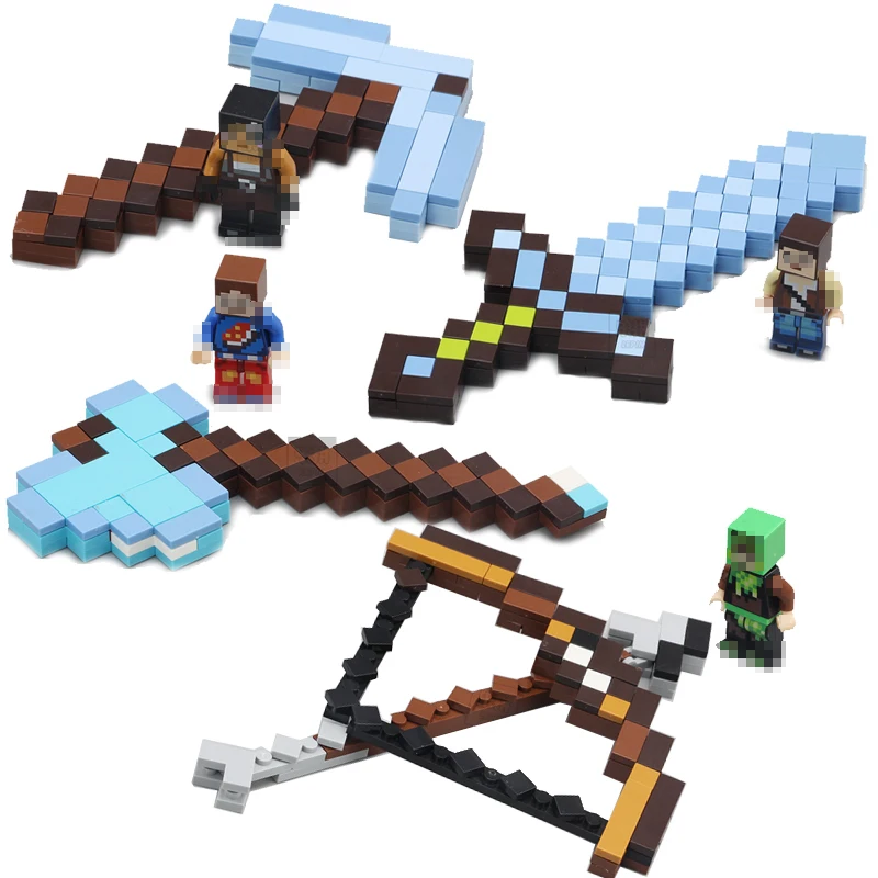 

Lepin 4 style Minecraft Figures Plastic Sword Pickax Gun Weapons Building Blocks Bricks Kits Model Toys for Kids Children Gifts