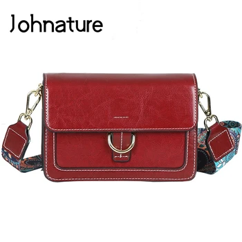 

Johnature 2020 New Retro Fashion Genuine Leather Women Messenger Bags Cow Leather Solid Small Square Bag Shoulder&crossbody Bags