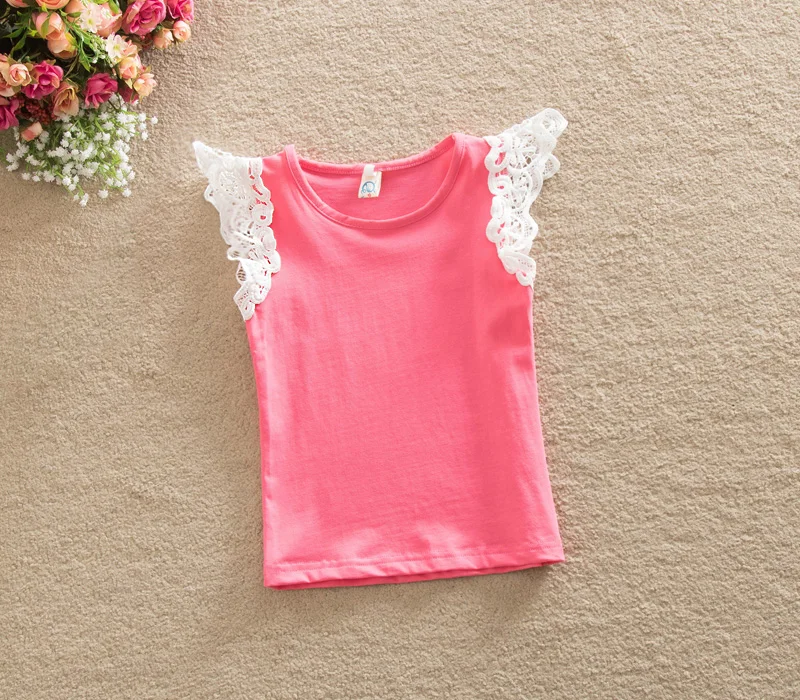 

Retail Children's Clothing Striped Pattern Girl's T-shirt Lace Baby Girls' Summer Tees LKC028