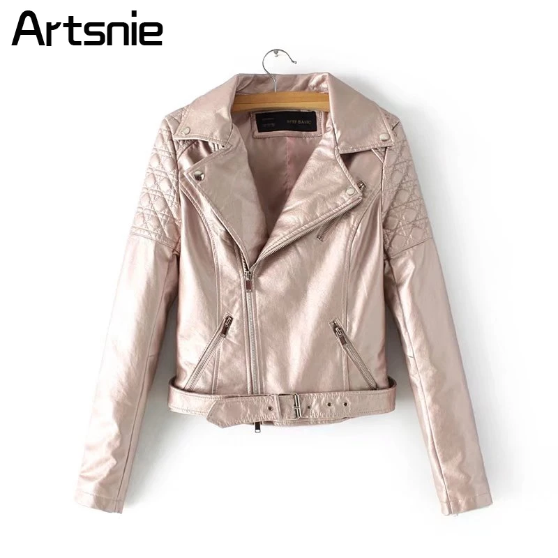 Buy Light Gold Leather Faux Basic Jackets Women 2018