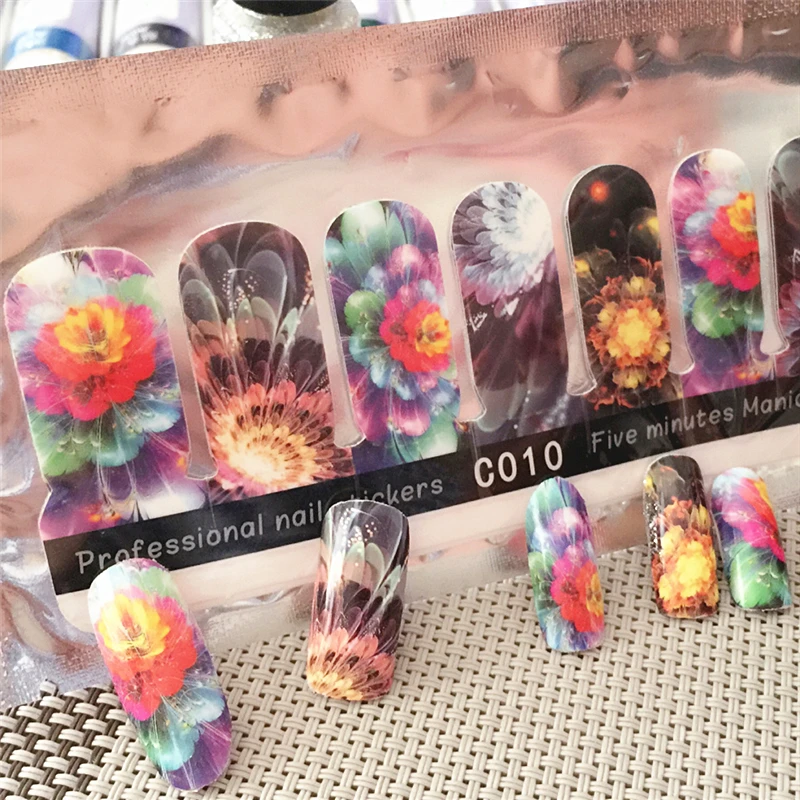 2 pack beauty Full cover flower design Stickers 3D Nail Art Decorations