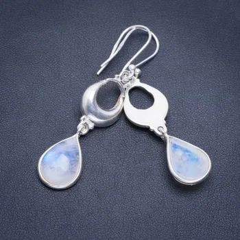 

Natural Rainbow Moonstone Handmade Unique 925 Sterling Silver Earrings 2" A2031