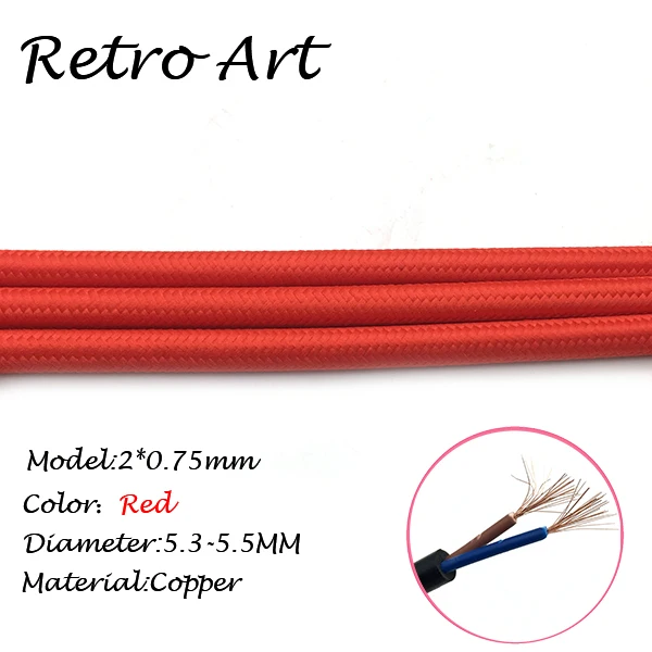 Черный винтажный осветительный провод текстильный кабель Шнур Эдисона лампочка Электрический провод лампа провод шнур - Цвет: Red