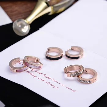 

YUN RUO 2018 White Shell Inlay Hoop Earring Woman Rose Gold Color Titanium Steel Jewelry Girl Gift Party Never Fade Wholesale