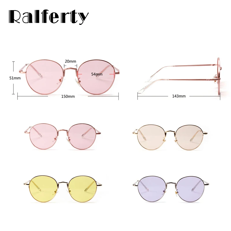 Ralferty, Ретро стиль, круглые солнцезащитные очки, женские, фирменный дизайн, прозрачные очки, оптическая оправа, очки, Золотой Металл, прозрачные оттенки, желтый, 1855
