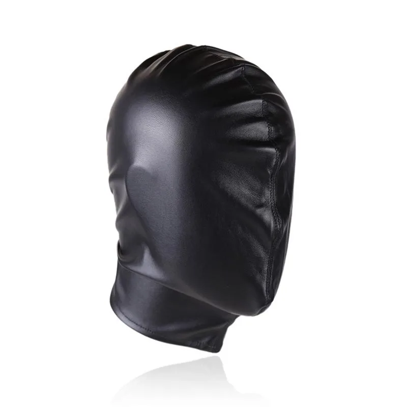

Black Faux Leather Back Lace Up Head Bandage Total Enclosure Gimp Hood Mask No Holes Fetish Role Play Halloween Costume