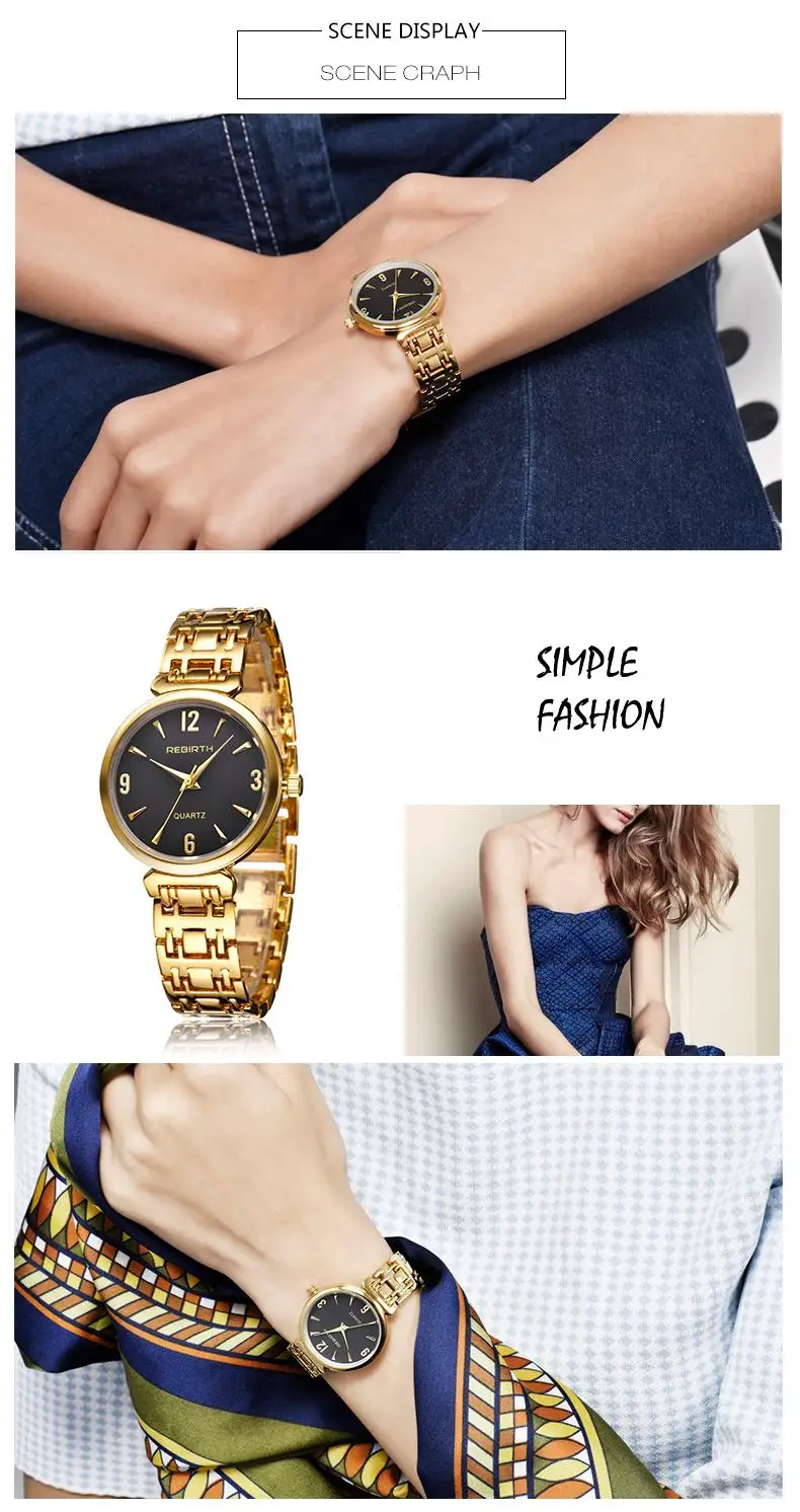 REBIRTH женские часы водонепроницаемые кварцевые наручные часы золотые Роскошные модные Relogio Feminino Montre Femme женские часы для женщин
