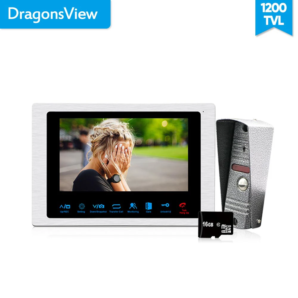 

Dragonsview 7 Inch 1200TVL Metal Video Door phone intercoms for a private house Motion Detection Recording 16GB SD card Unlock