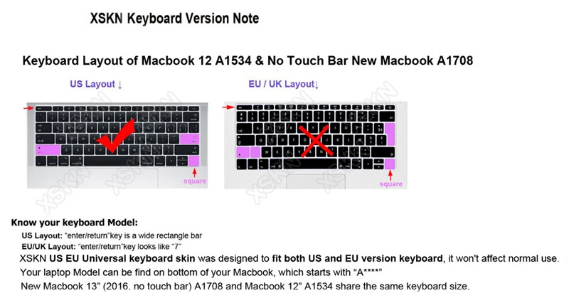 XSKN бренд арабский язык силиконовая клавиатура кожного покрытия для Macbook 1", макет США, черный, синий, розовый