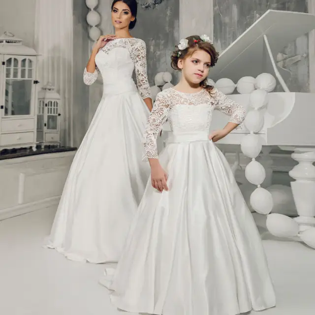 Long Sleeve Flower Girls Dresses for Wedding A line Long Prom Dress