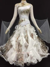 Ballroom Dancing Dresses Lady’s Long Sleeve White Color Standard Tango Waltz Costume Ballroom Competition Dance Dresses
