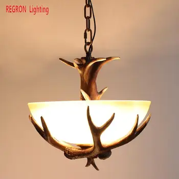 

Bar Rustic Antler Pendant Lamp KItchen Retro Led Glass Hanging Lamps For Porch Restaurant Bedroom Vintage Suspension Luminaria