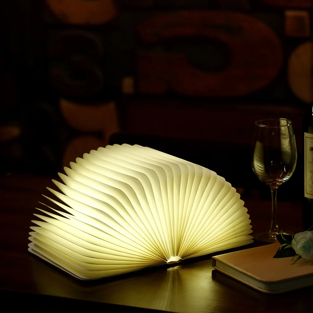Led Book Shape Night Light Fold Pages Lighting Portable Booklight Usb
