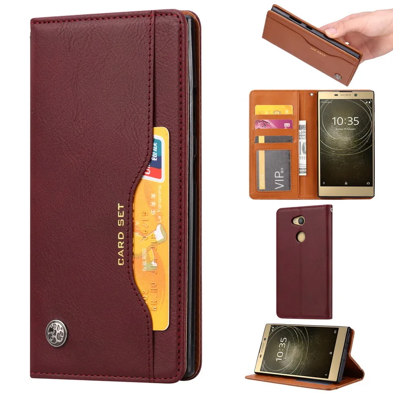 

Luxury Genuine Leather Flip Wallet Case For Sony Xperia XZ2 Compact L2 XA2 Ultra Book Style Card Holder Stand Cover Purse Pouch