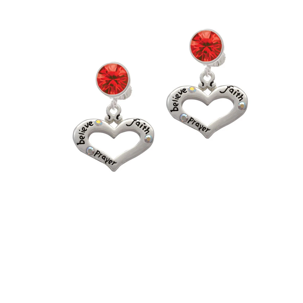 Heart with 3 AB Crystals - Believe Faith Prayer Crystal Clip On Earrings (4)