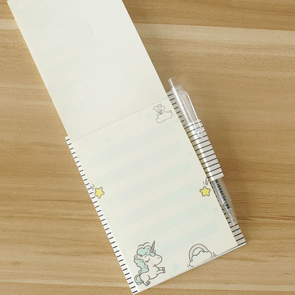 Kawaii Единорог портативный блокнот с ручкой студенческие бумажные канцелярские принадлежности Школьные офисные блокноты