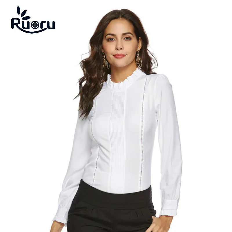 

Ruoru Elegant Ruffles Hollow Out Blouse Casual Beach Blusas Body Shirt Women Suit Bodycon Bodysuit Sexy Mujer Camisas