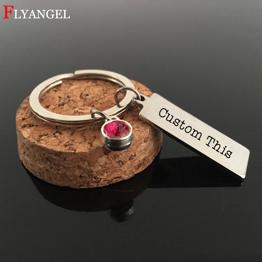 

Custom 12 Birthstone Crystal Engraved Name, Date, Sentence, Words Keychain For Couples Boyfriend Gift Women Men Jewelry Keyring