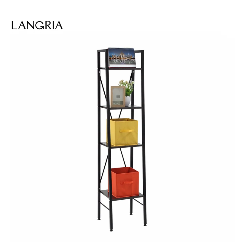 

LANGRIA 4-Tier Shelves Ladder Bookcase Storage and Display Standing Shelving Unit LADDER BOOKCASE BLACK SMALL