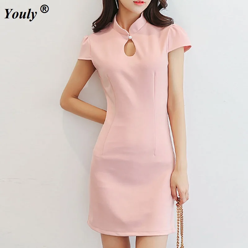 

Chinese style chipao Summer Mini dress women Elastic Slim Short Sleeve Party dress Vintage Bodycon Pencil Dress female vestidos