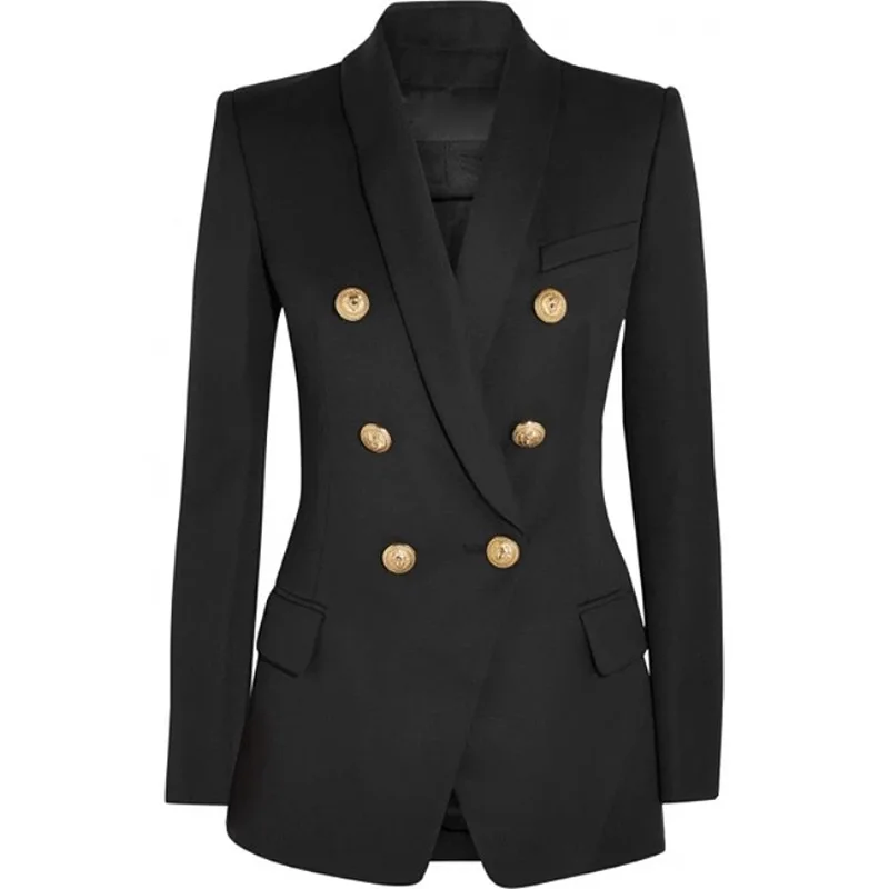 

2019 European American Foreign Trade Explosive Lady Coat Lion Head Metal Buckle Double Row Button Blue Fruit Collar Medium Suit