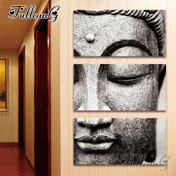 

FULLCANG 3pcs/set diamond painting "grey buddha icon" triptych 5d diy mosaic cross stitch embroidery full square drill G1023
