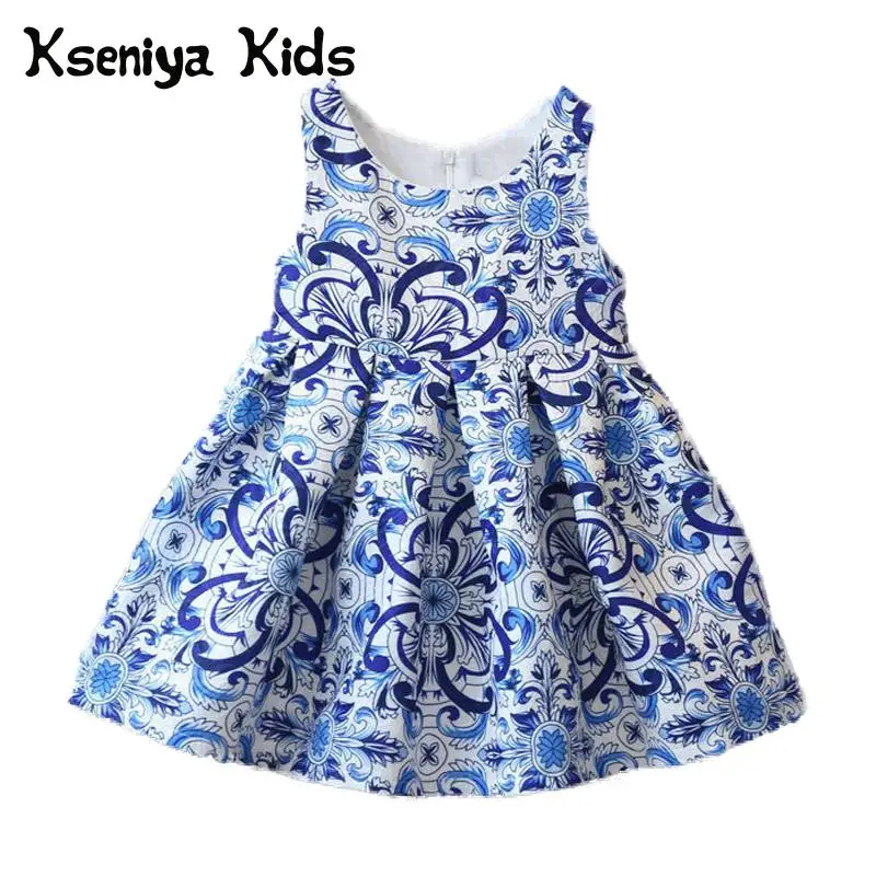 Kseniya/Детские вечерние платья для девочек; Цвет синий детская одежда из хлопка детская одежда детские платья без рукавов для девочек 2-12 лет