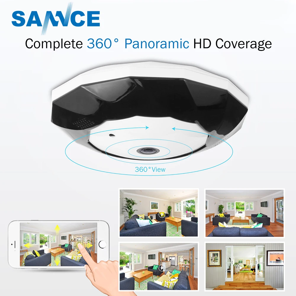 SANNCE 3.0MP ip-видеокамера 360 градусов панорамная видеокамера с Wi-Fi двухсторонняя аудио цифровая беспроводная PTZ веб-камера