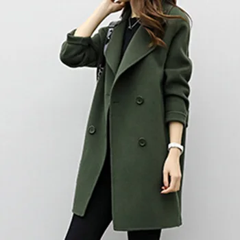 

Autumn And Spring Women Clothing Long Loose Slim Cocoon Double-breasted Woolen Coat Trend New Korean Woolen Coat