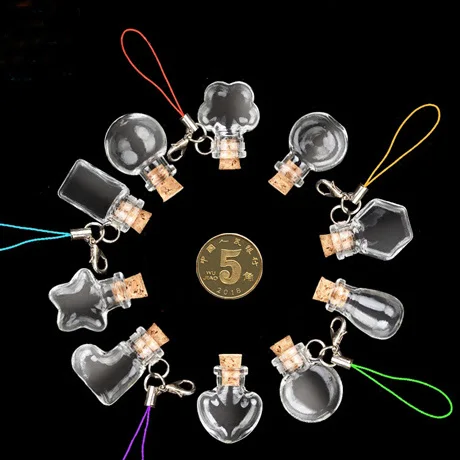 

2PCS Clear Mini Glass Bottles With Corks Lobster Clasp Keychains DIY Cute Perfume Vials Jars