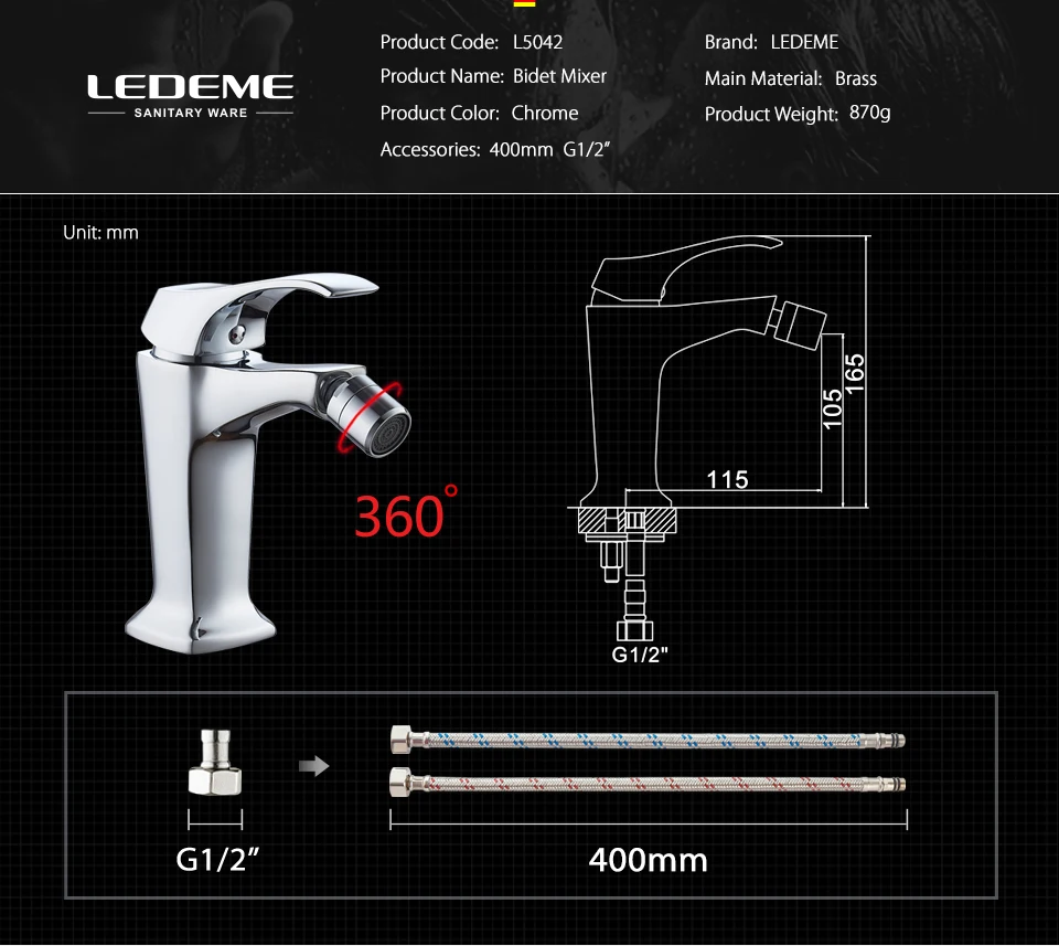 LEDEME смеситель для биде с креплением для унитаза, латунные Смесители для биде, распылитель для унитаза, смеситель для душа, кран для ванной комнаты L5042
