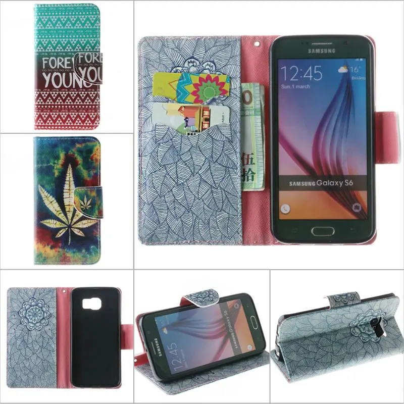 Colour Decoration Flip Kickstand Leather Case For Samsung Galaxy S6 Wallet Phone Bag Cover Edge Cases |