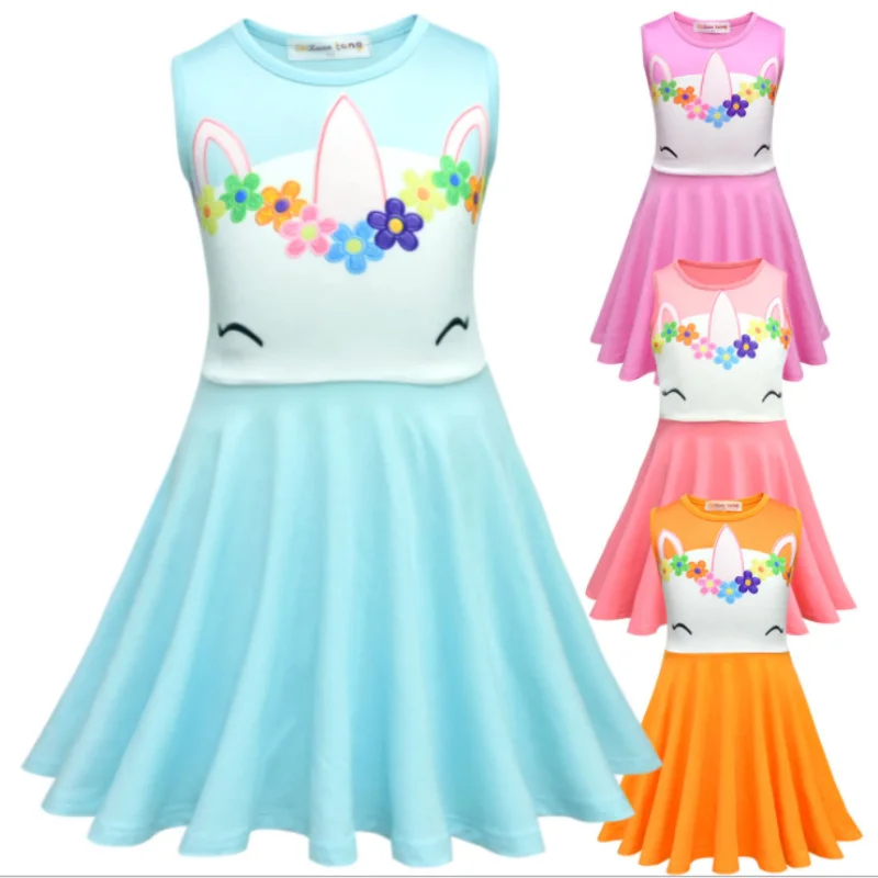 

Summer Girls Dresses unicorn Pegasus pattern Princess Party Pleated Dress For Girl gift Vestidos Baby Girl Clothes dresses