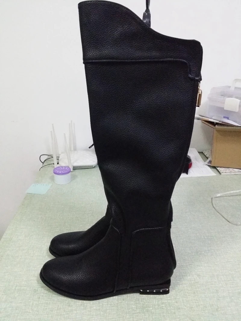 black leather boots with low heel