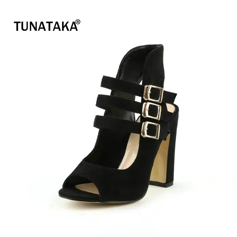 

Summer Square High Heel Open Toe Woman Sandals Fashion Buckle Party Shoes Woman Black