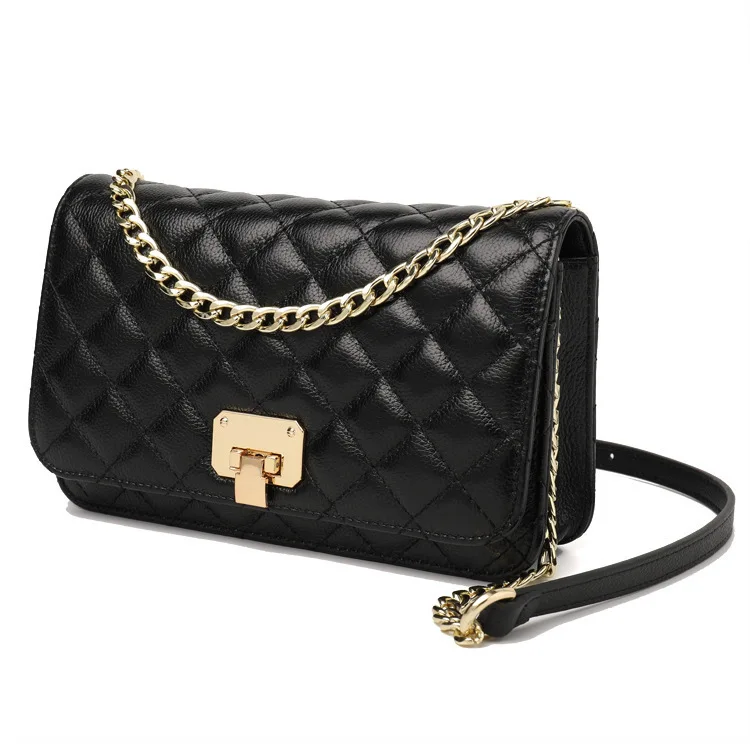 

LOVELY Cowhide Diamond Lattice Chain Single Shoulder Genuine Leather Woman Handbag