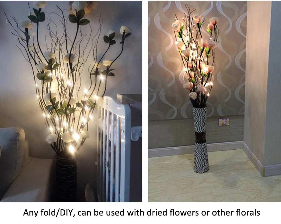 LED Willow Branch Lamp Floral Lights 20 Bulbs Tall Vase Filler Willow Twig Home Christmas Wedding Party Decorative Lights Lamp